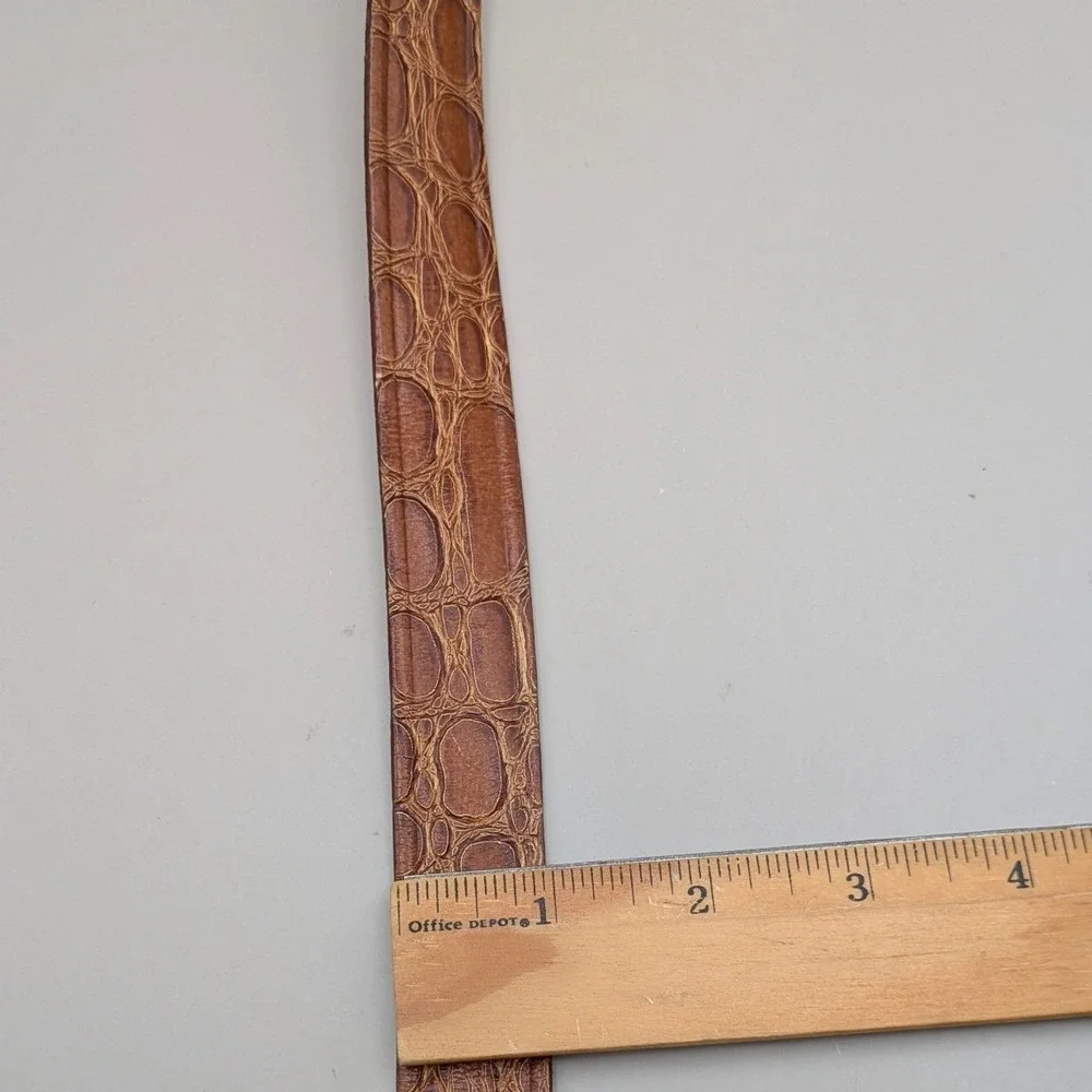 Vintage Swank Mens Brown Saddle Leather Belt Croc-Embossed 1